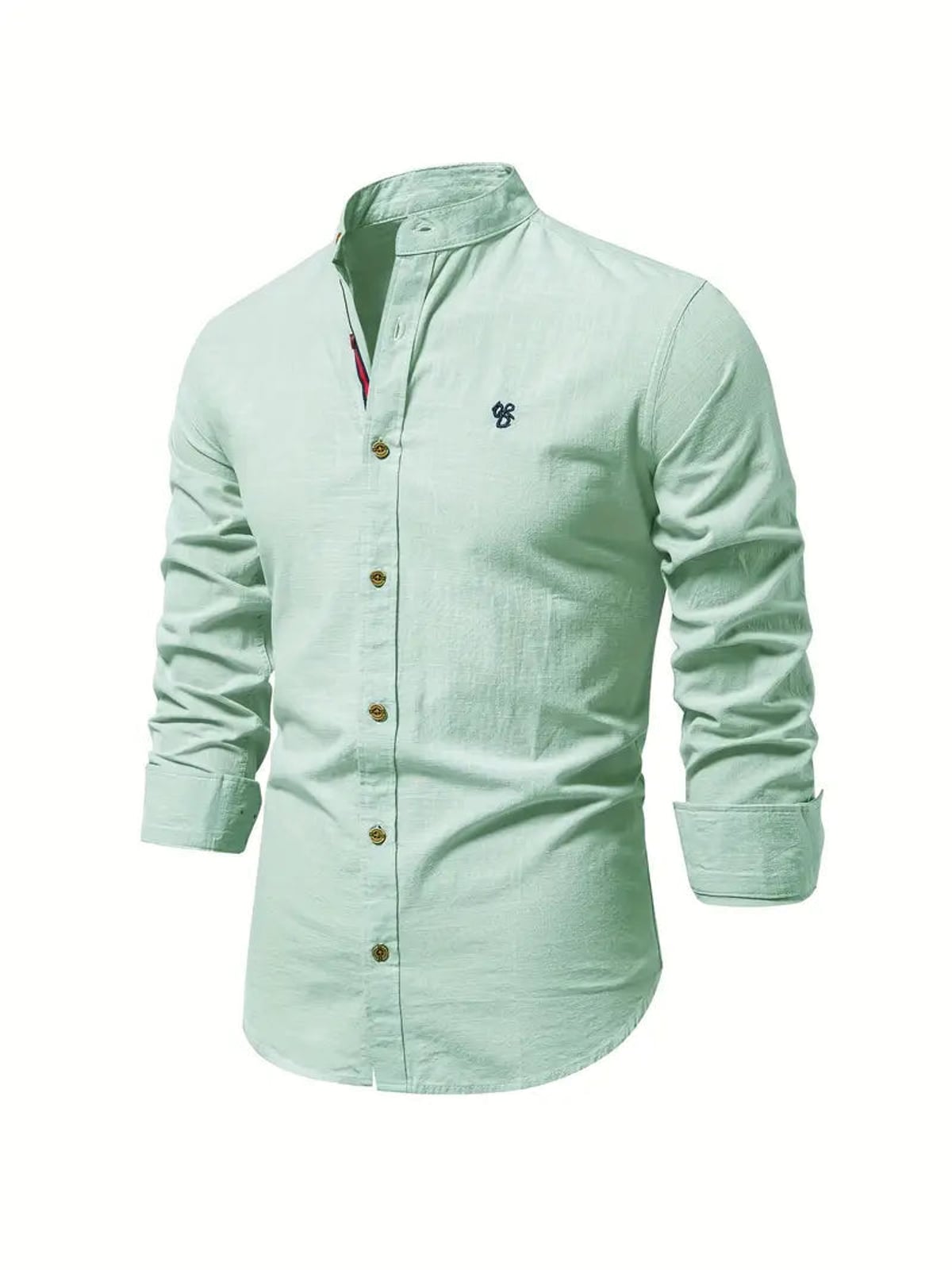 heren slim fit overhemd met staande kraag in lichtgroen