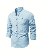 heren slim fit overhemd met staande kraag in lichtblauw