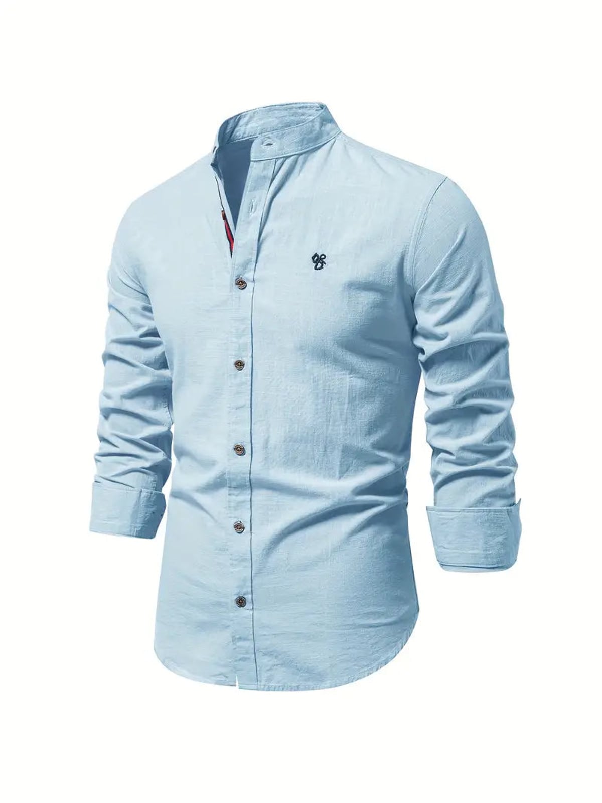 heren slim fit overhemd met staande kraag in lichtblauw