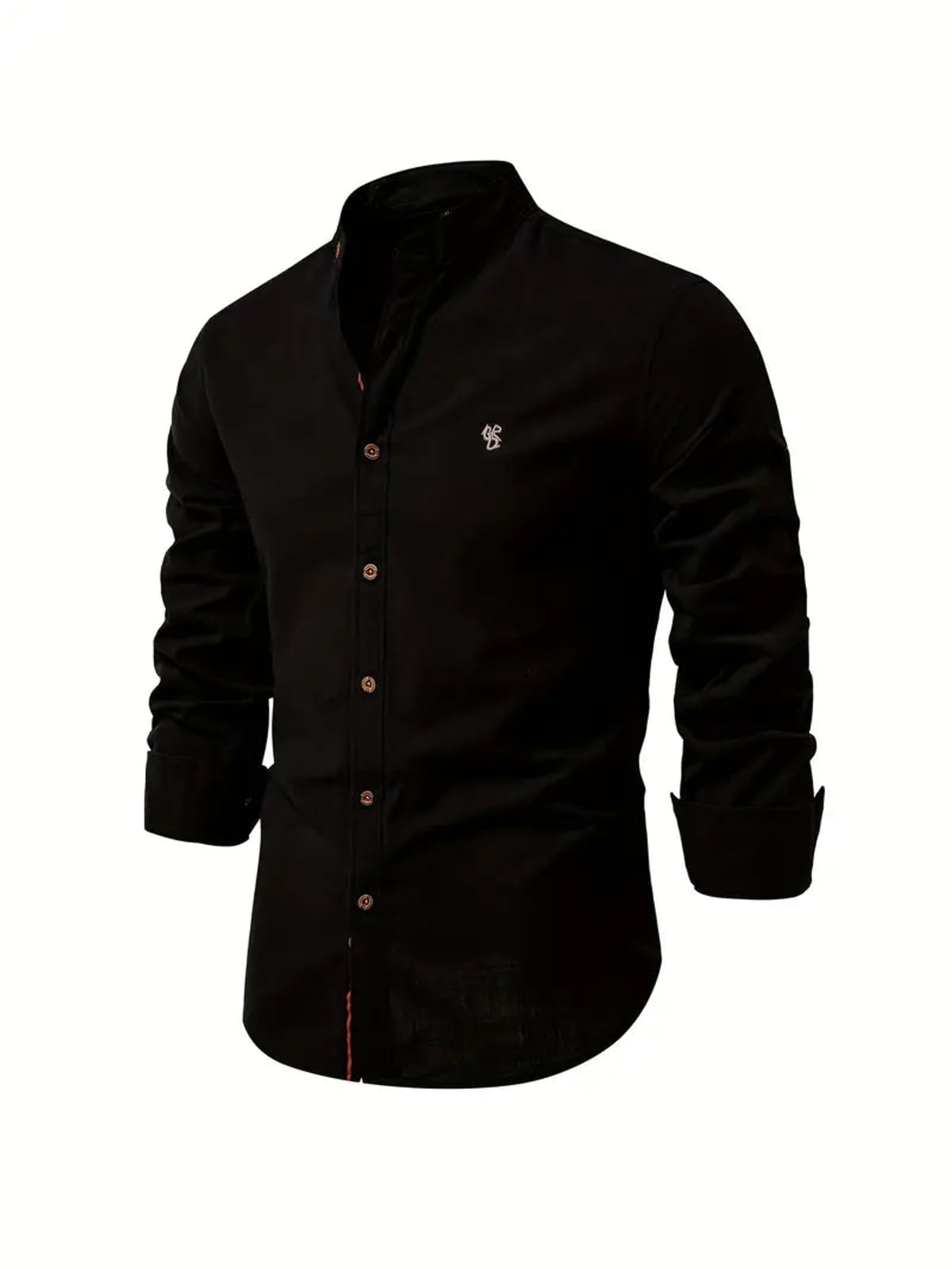heren slim fit overhemd met staande kraag in zwart
