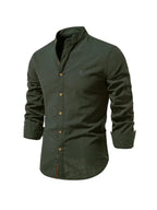 heren slim fit overhemd met staande kraag in donkergroen