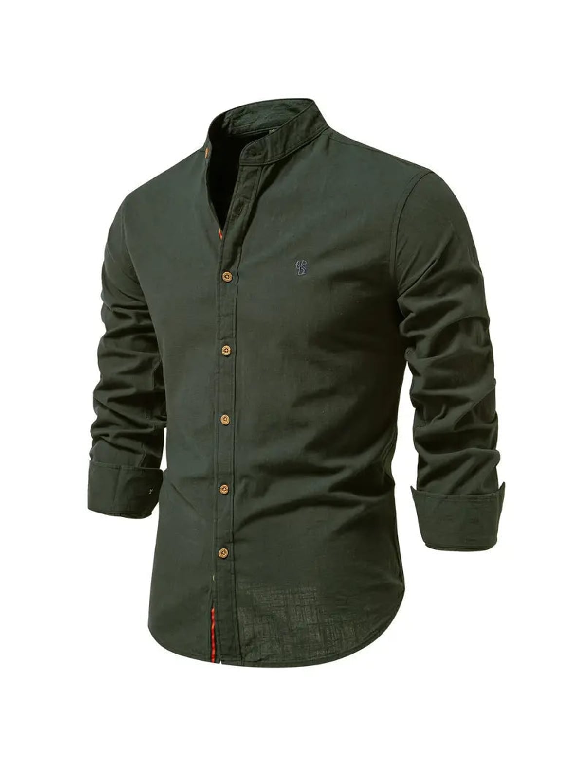 heren slim fit overhemd met staande kraag in donkergroen
