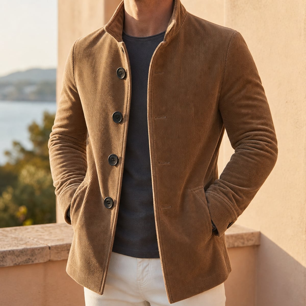 heren slim fit overjas met notch revers in lichtbruin