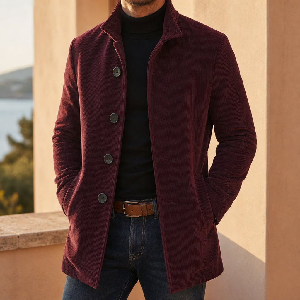heren slim fit overjas met notch revers in wijnrood