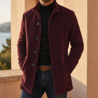 heren slim fit overjas met notch revers in wijnrood