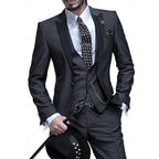 heren slim fit pak met gilet in zwart 