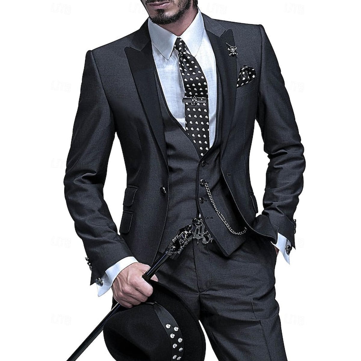 heren slim fit pak met gilet in zwart 