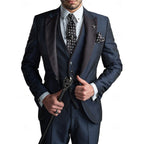 heren slim fit pak met gilet in marineblauw