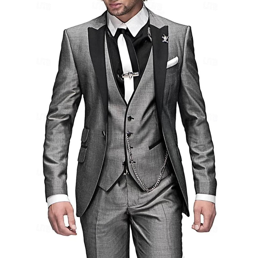 heren slim fit pak met gilet in grijs