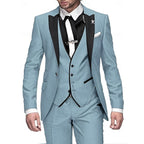 heren slim fit pak met gilet in lichtblauw
