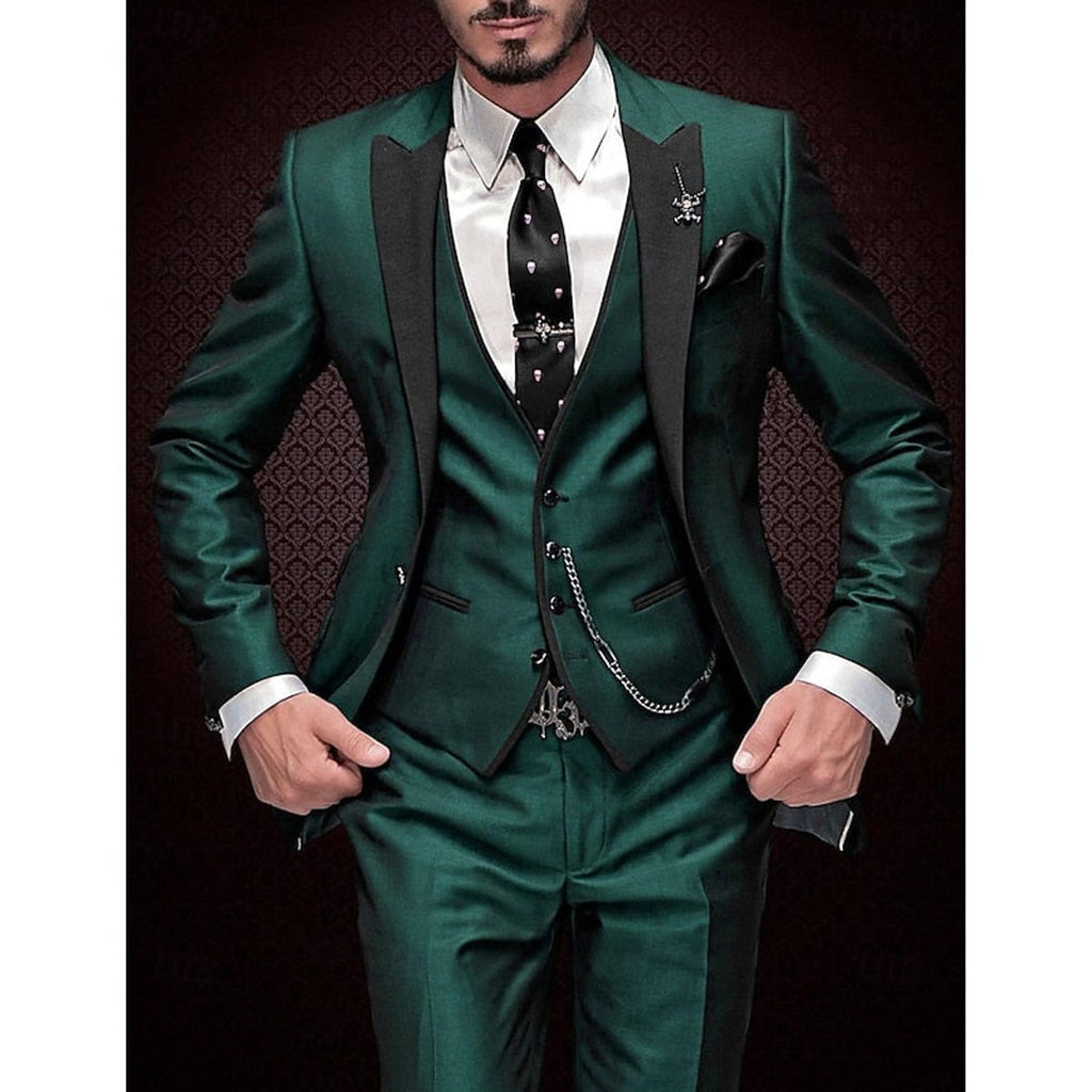 heren slim fit pak met gilet in donkergroen