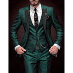 heren slim fit pak met gilet in donkergroen