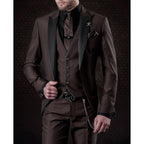 heren slim fit pak met gilet in donkerbruin