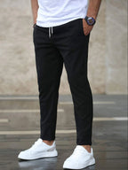 heren slim fit pantalon met taps toelopende pijp in zwart
