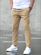 heren slim fit pantalon met taps toelopende pijp in khaki