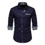 heren slim fit polo met lange mouwen in donkerblauw