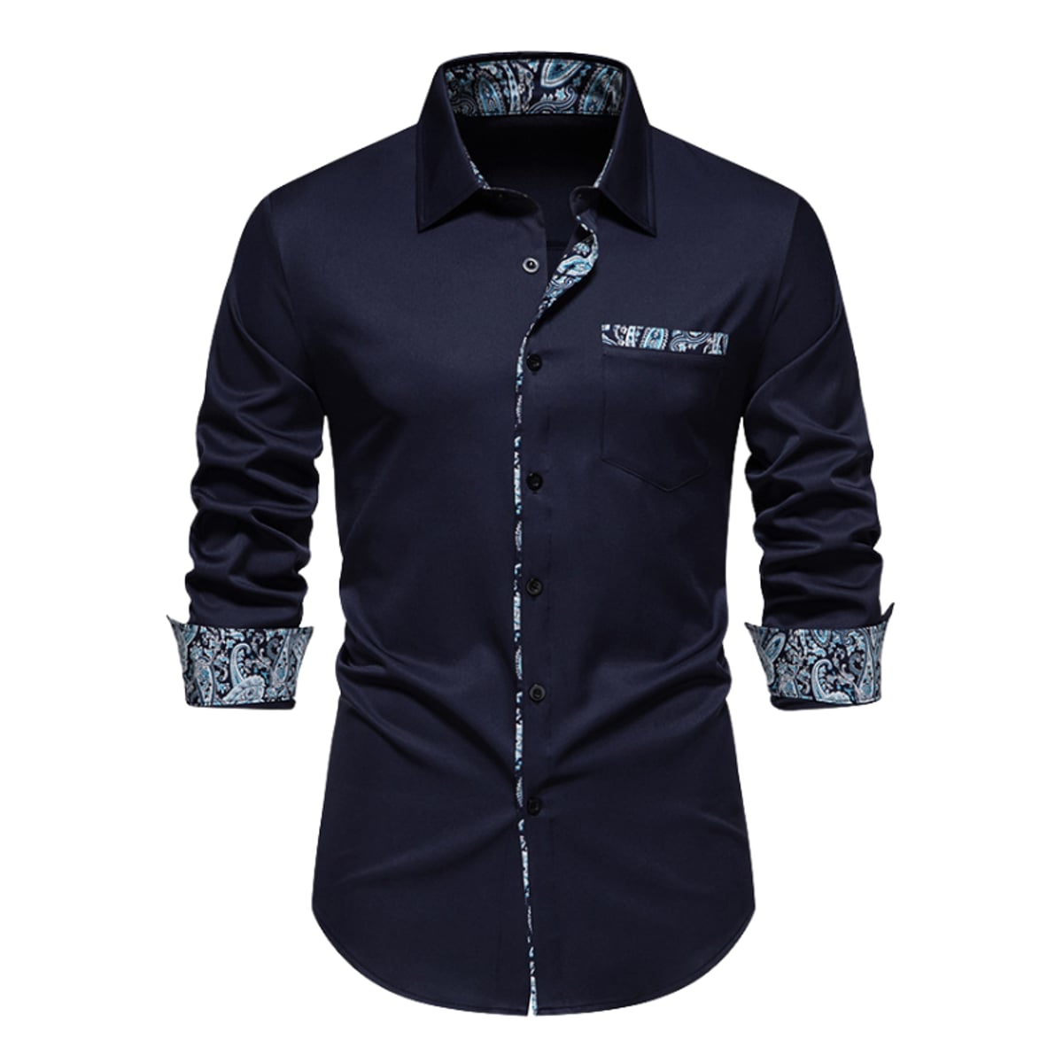 heren slim fit polo met lange mouwen in donkerblauw