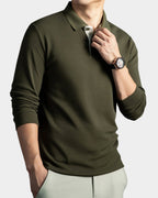 heren slim fit polo shirt met lange mouwen in donkergroen