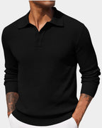 heren slim fit polo trui met lange mouwen in zwart