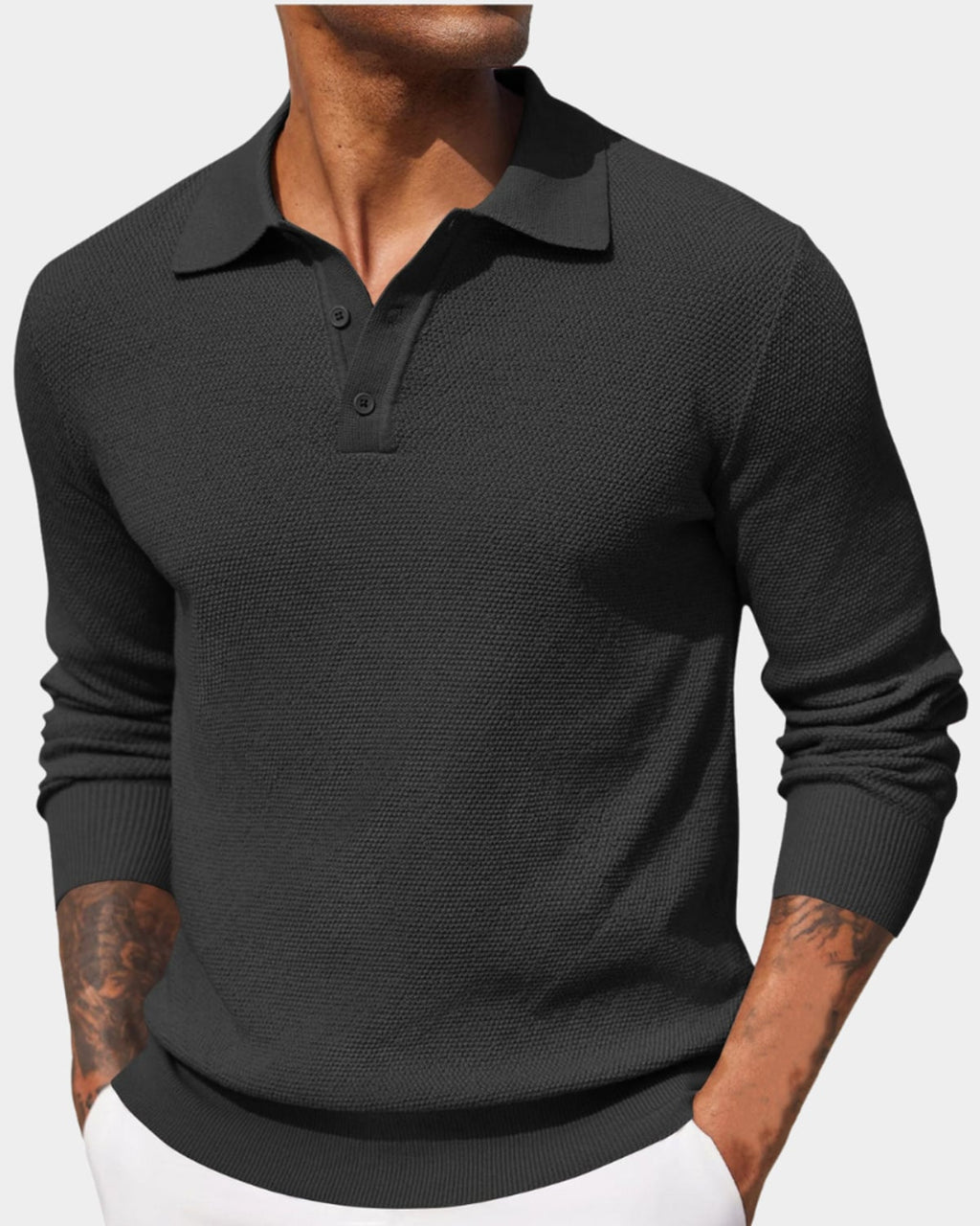 heren slim fit polo trui met lange mouwen in grijs