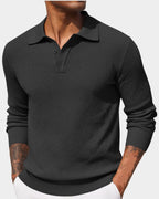 heren slim fit polo trui met lange mouwen in grijs