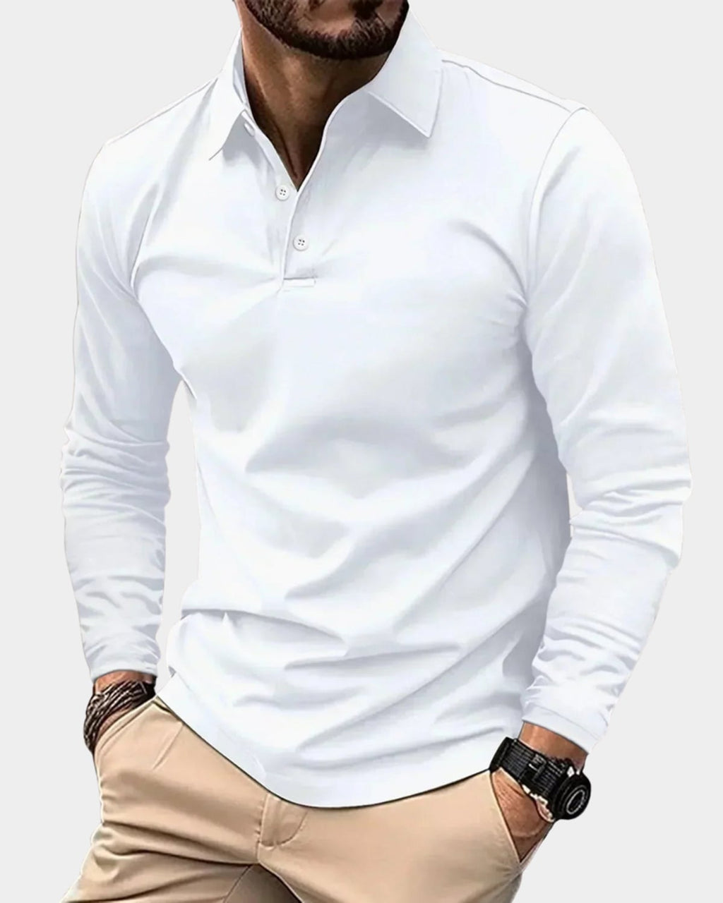 heren slim fit poloshirt met lange mouwen in wit