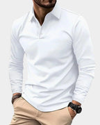 heren slim fit poloshirt met lange mouwen in wit