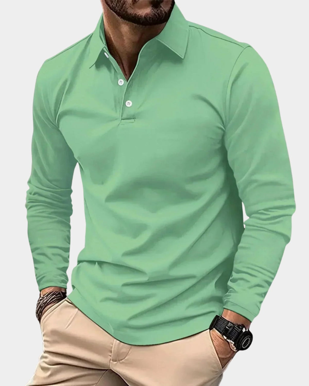 heren slim fit poloshirt met lange mouwen in groen
