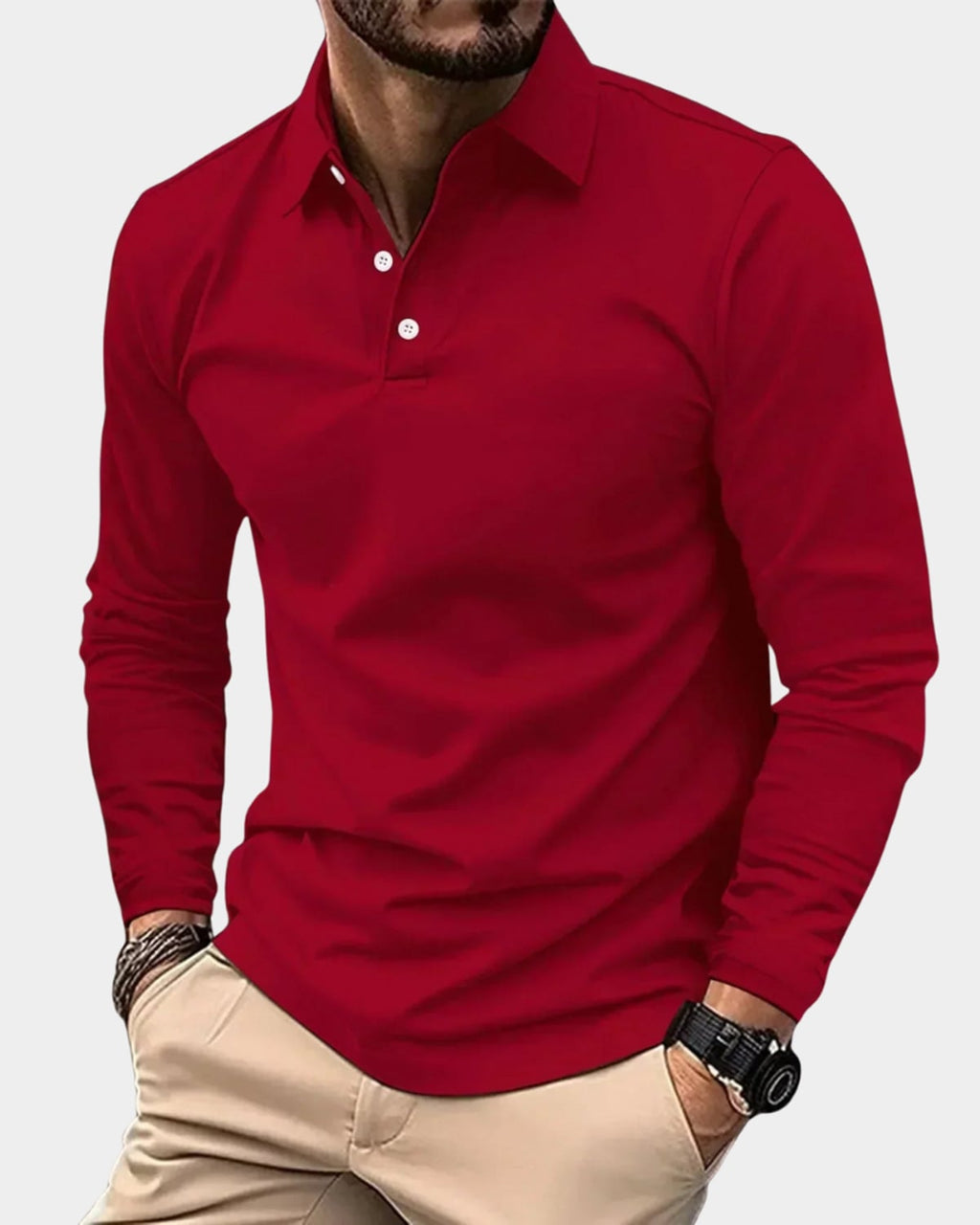 heren slim fit poloshirt met lange mouwen in rood