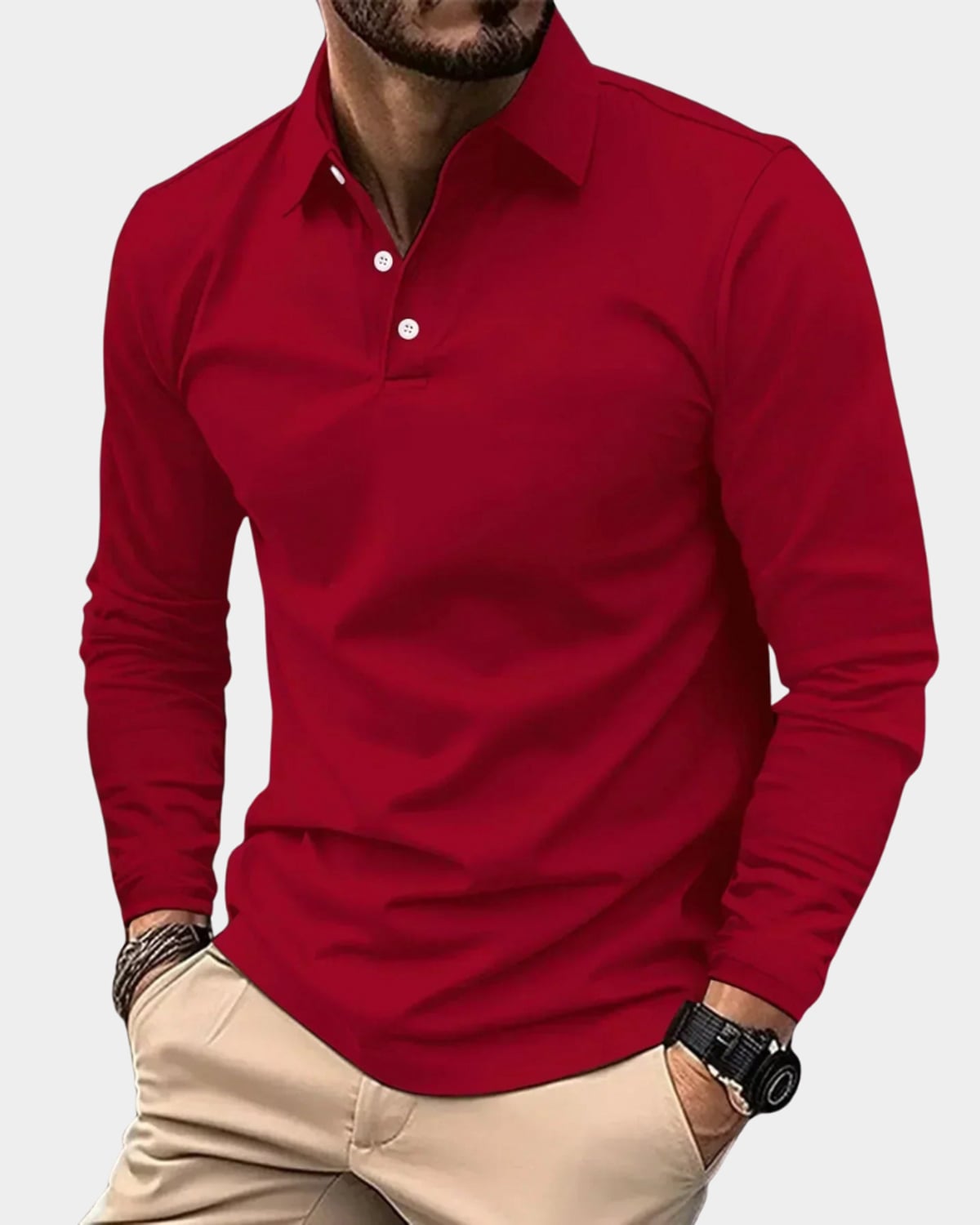 heren slim fit poloshirt met lange mouwen in rood