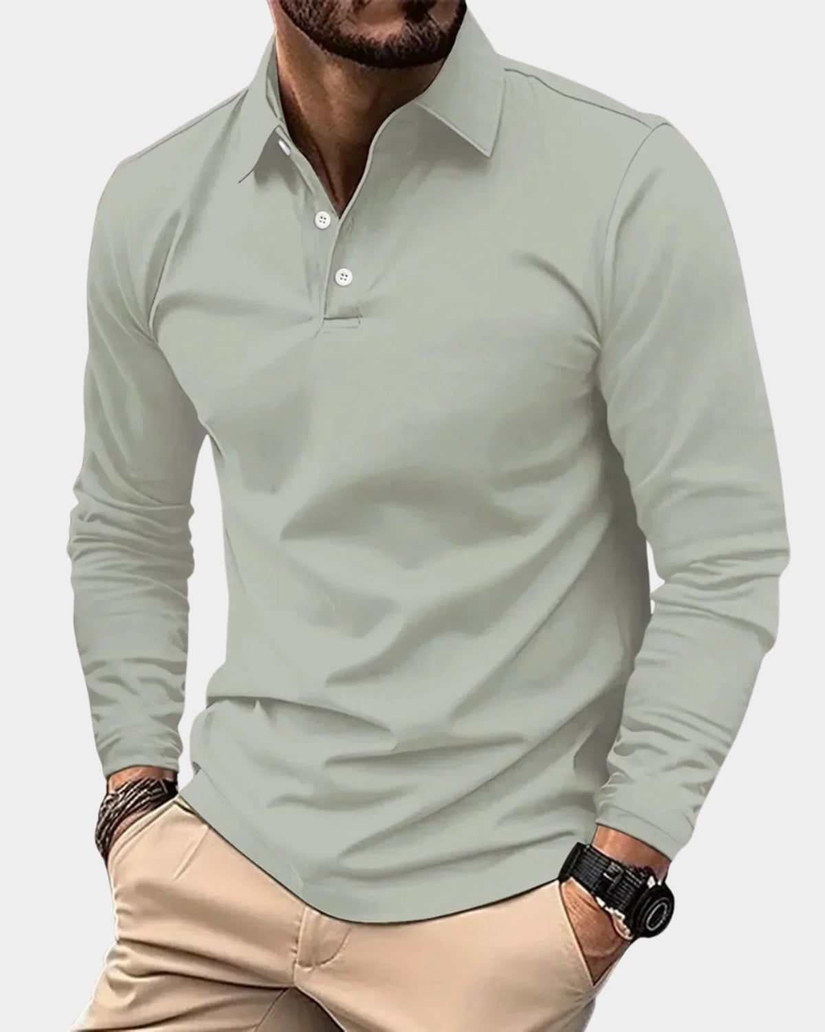 heren slim fit poloshirt met lange mouwen in grijs