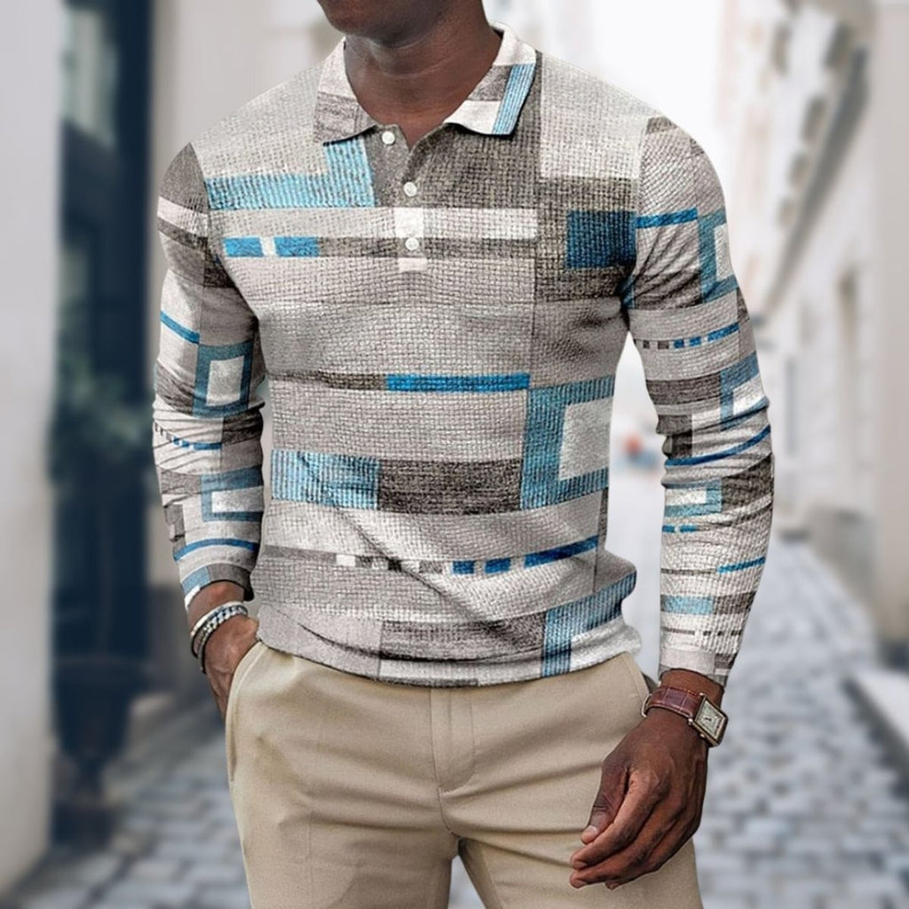heren slim fit poloshirt met retro strepen en lange mouwen in grijs