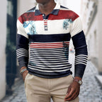 heren slim fit poloshirt met retro strepen en lange mouwen in wit
