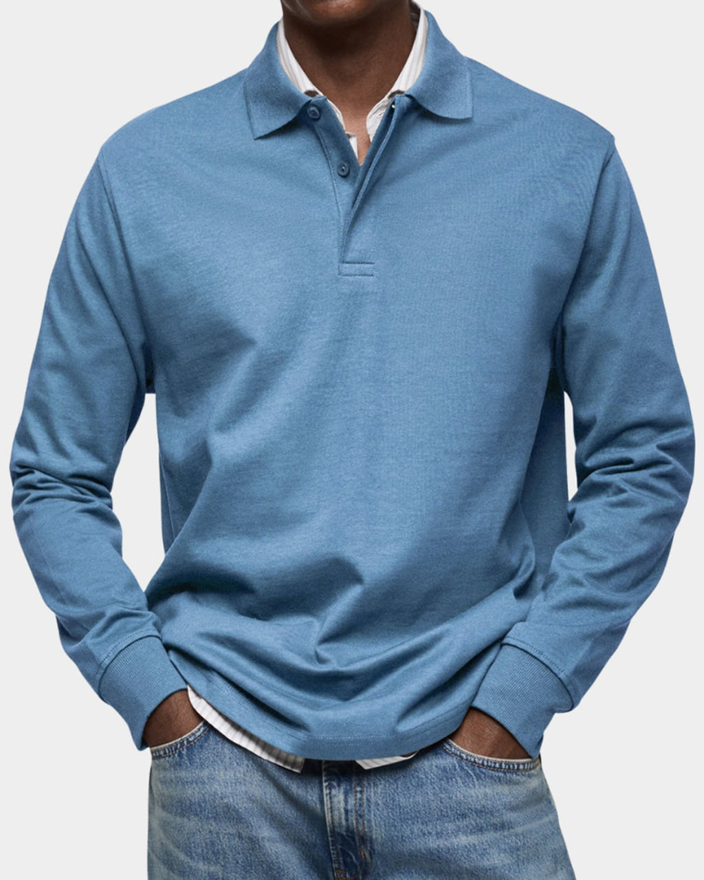 heren slim fit poloshirt wilson met lange mouwen en rekbaar materiaal in lichtblauw