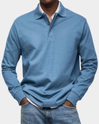 heren slim fit poloshirt wilson met lange mouwen en rekbaar materiaal in lichtblauw