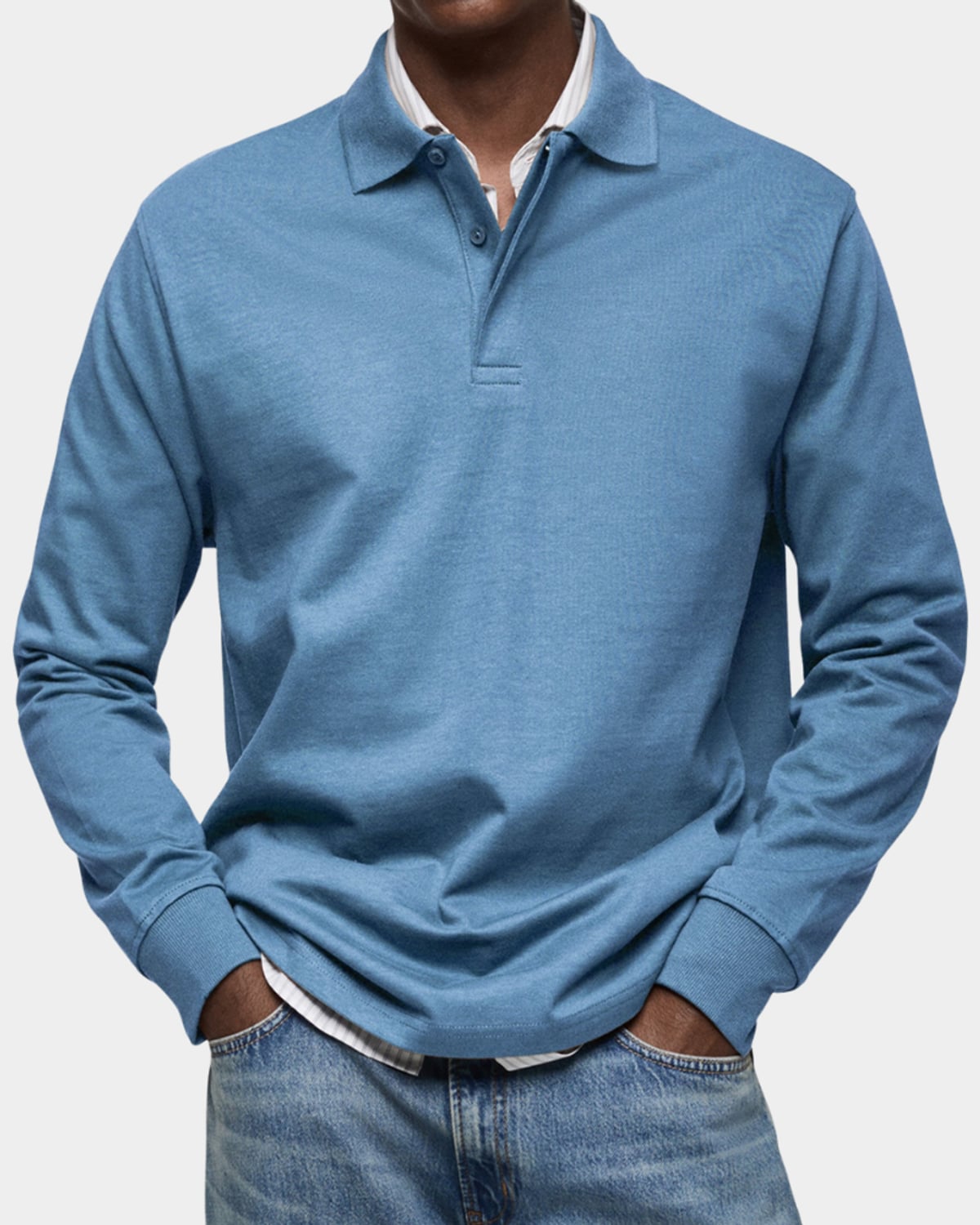 heren slim fit poloshirt wilson met lange mouwen en rekbaar materiaal in lichtblauw