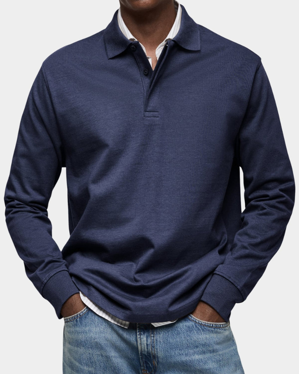 heren slim fit poloshirt wilson met lange mouwen en rekbaar materiaal in marineblauw