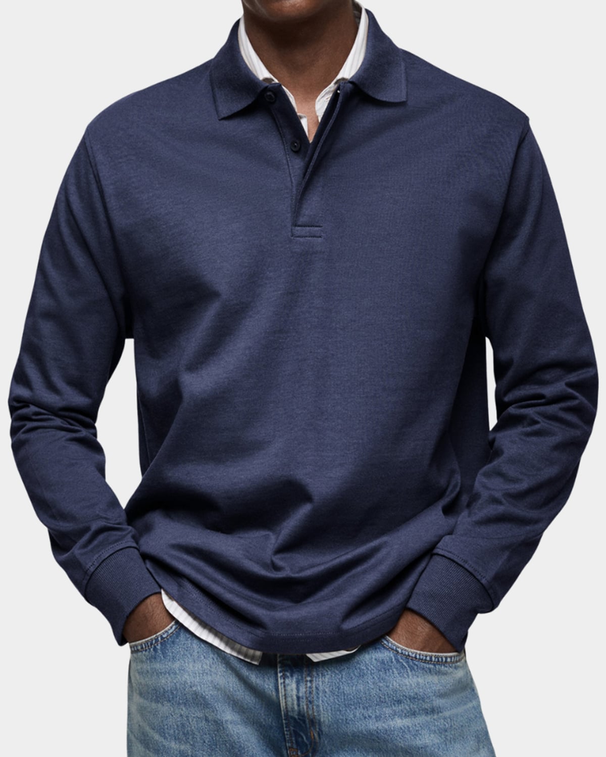 heren slim fit poloshirt wilson met lange mouwen en rekbaar materiaal in marineblauw