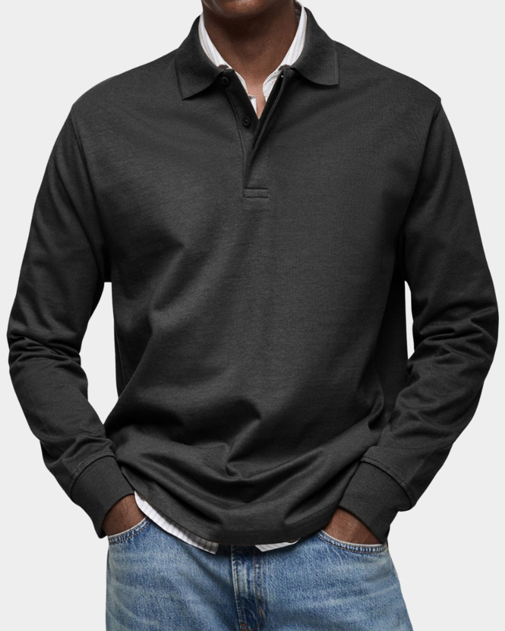 heren slim fit poloshirt wilson met lange mouwen en rekbaar materiaal in zwart