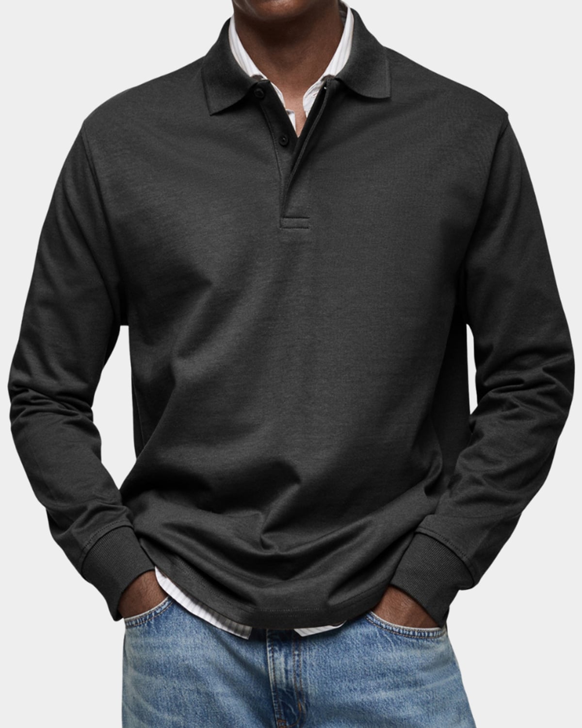 heren slim fit poloshirt wilson met lange mouwen en rekbaar materiaal in zwart