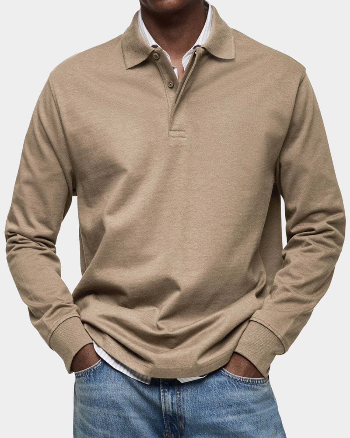 heren slim fit poloshirt wilson met lange mouwen en rekbaar materiaal in khaki