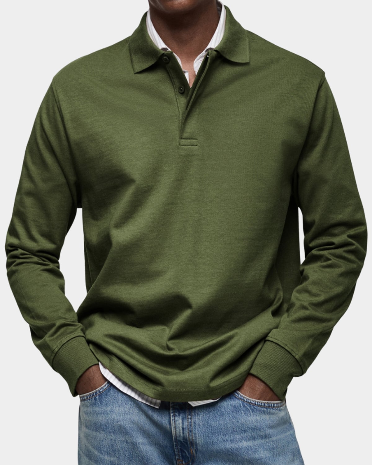 heren slim fit poloshirt wilson met lange mouwen en rekbaar materiaal in legergroen