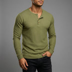 heren slim fit trui met henley hals in groen