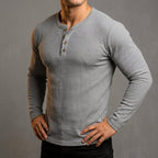 heren slim fit trui met henley hals in grijs