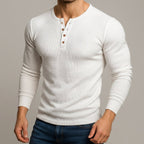 heren slim fit trui met henley hals in wit