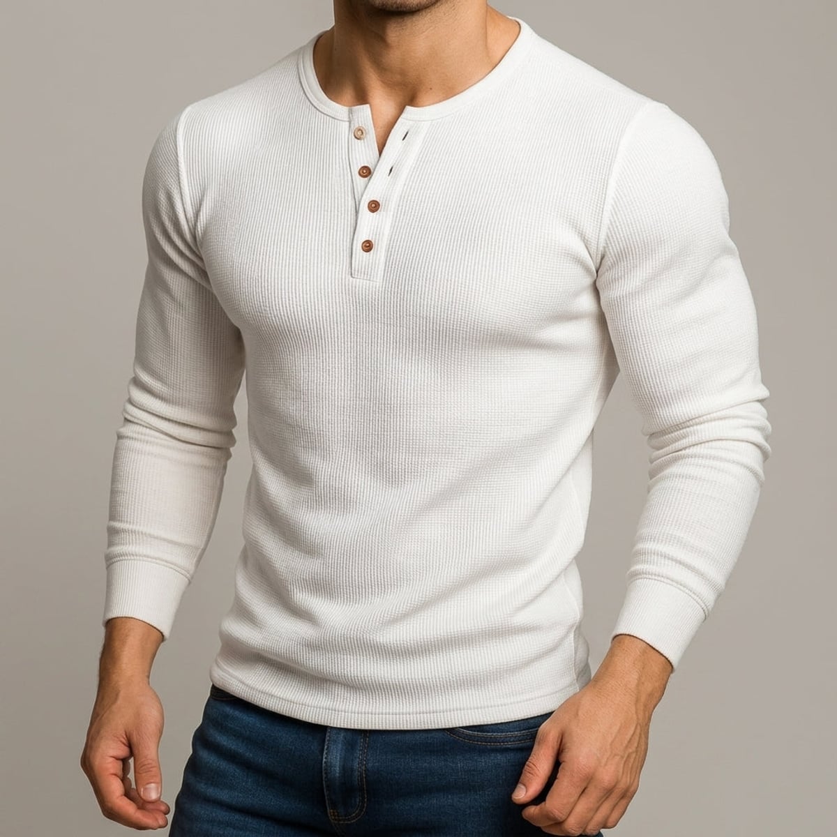 heren slim fit trui met henley hals in wit