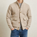 heren staande kraag gebreid jasje in beige