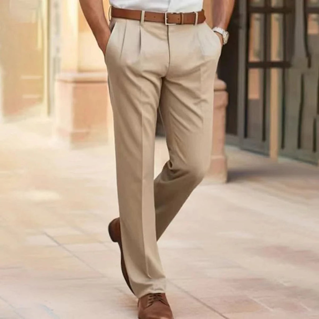 heren straight fit pantalon met bandplooien in beige