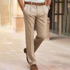 heren straight fit pantalon met bandplooien in beige