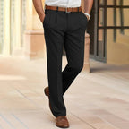 heren straight fit pantalon met bandplooien in zwart